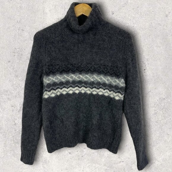 Nili Lotan Leane Baby Alpaca Wool Fair Isle Turtleneck Sweater‎ Knit Grey Size M - Picture 4 of 11
